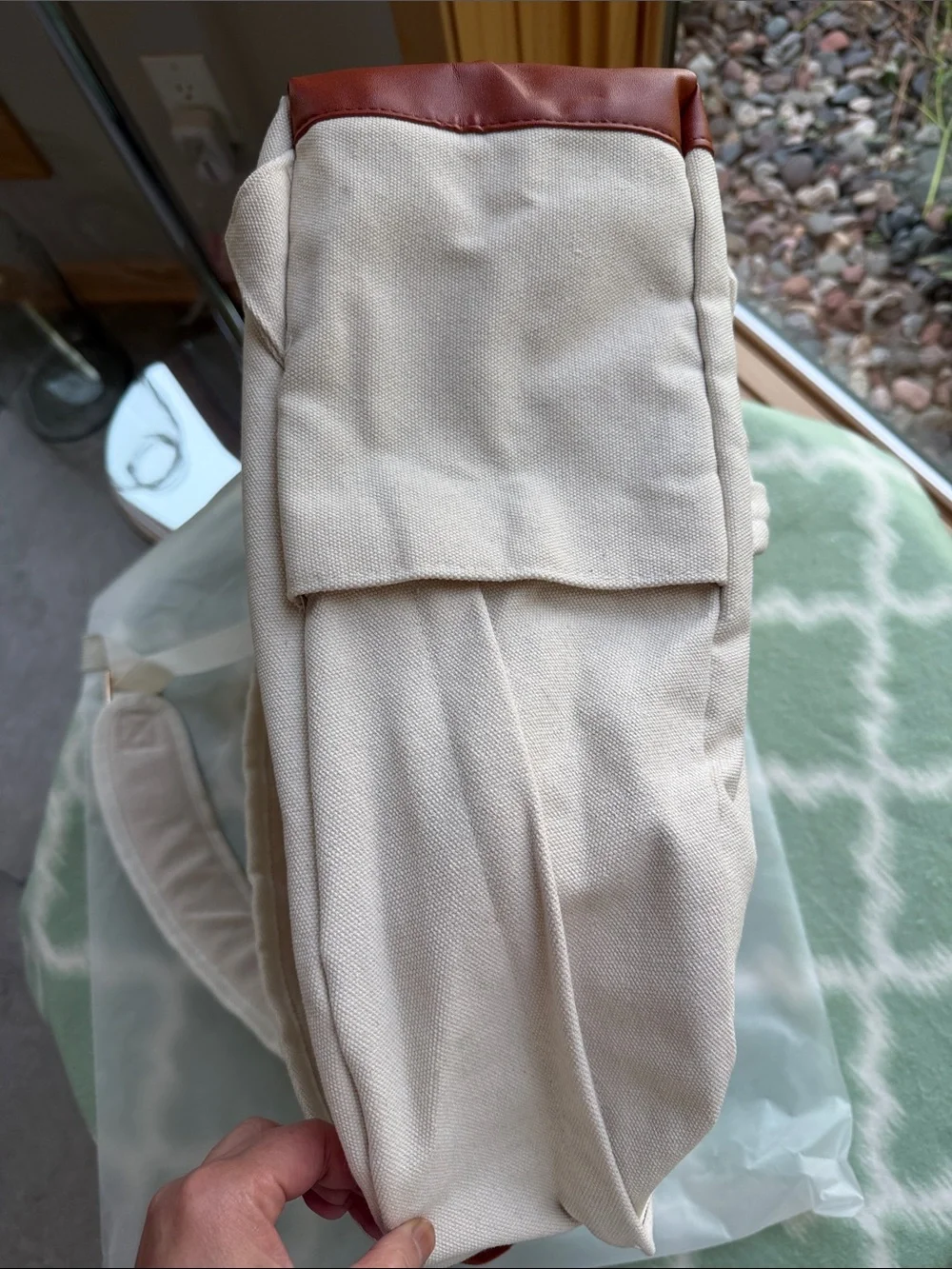 NWT Canvas Backpack in Cream with Brown Trim - Casual Everyday Bag
